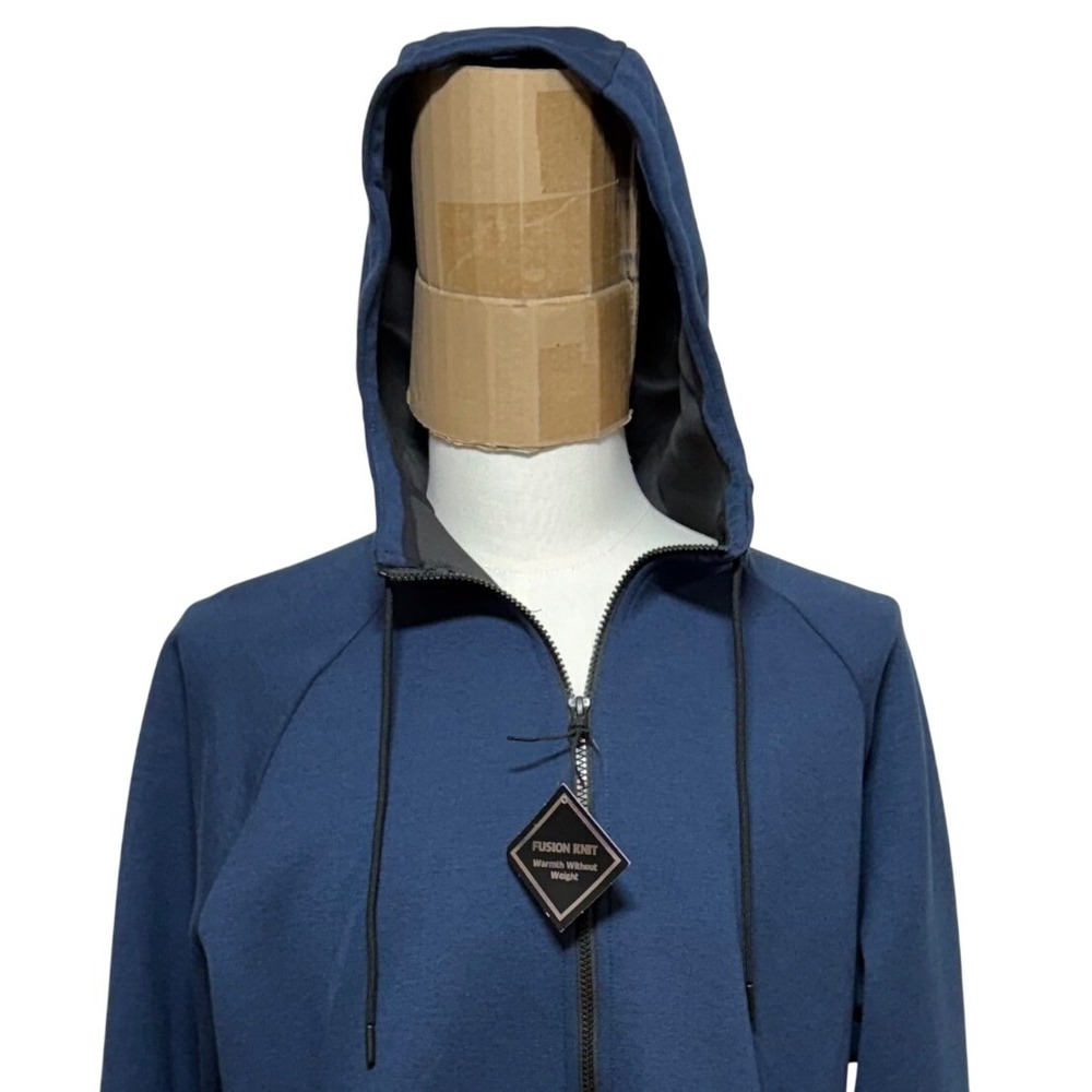 NEW Russell Jacket Men Large Blue Fusion Knit Full Zip Hooded Activewear Stretch